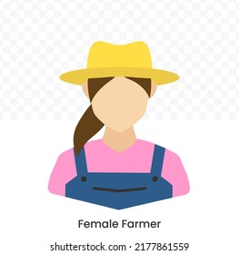 Vector Illustration Of Female Farmer Avatar In Color On A Transparent Background (PNG). EPS Vector