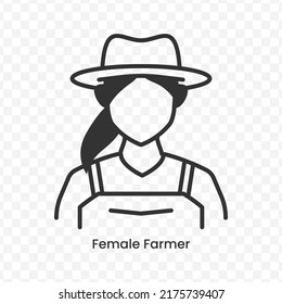 Vector Illustration Of Female Farmer Icon In Dark Color And Transparent Background(png).