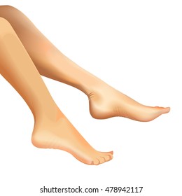 Vector illustration of female feet isolated on white background realistic