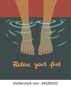 Vector illustration of female feet under water. SPA pedicure banner. Relax your feet
