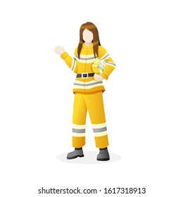Vector illustration Female firefighter carry safety helmet. Women who work as firefighter, Flat vector illustration