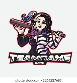 vector illustration of a female game streamer with a baseball bat