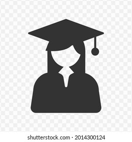 Vector illustration of female graduate icon in dark color and transparent background(png)