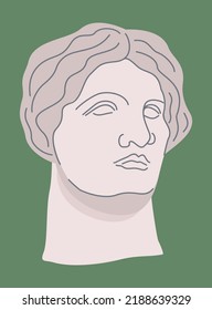 Vector Illustration Of Female Greek Statue Isolated On Deep Green Background.