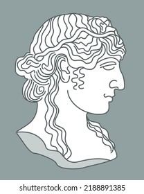 Vector Illustration Of Female Greek Statue Isolated On Deep Grey Background. Profile Look.