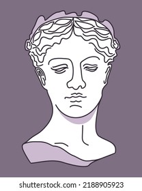 Vector Illustration Of Female Greek Statue Isolated On Deep Lilac Background.