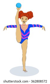 Vector illustration of a female gymnast performing with ball
