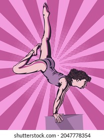  Vector illustration of female gymnastic athlete im vintage style isolated on white background
