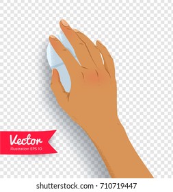 Vector illustration of female hand with computer mouse isolated on transparency background.
