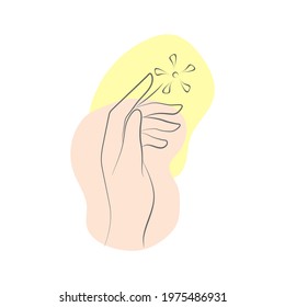 Vector illustration of a female hand holding a flower with her fingers, drawn by lines with colored spots.