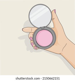 Vector illustration of female hand holding a makeup box