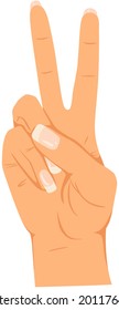 Vector illustration of a female hand with long nails. Gesture peace. Set isolated on a white background