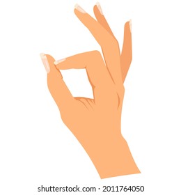 Vektorgrafik einer weiblichen Hand mit langen Nägeln. Gesture ok. Set einzeln auf weißem Hintergrund