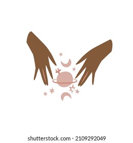 Vector illustration female hand with moon and stras isolated on white background