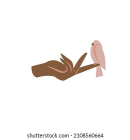 Vektorgrafik weibliche Hand mit einem kleinen Vogel einzeln auf weißem Hintergrund.