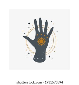 Vektorgrafik einer weiblichen Hand mit dem sun.Magic und Astrologie Konzept.