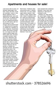 Vector illustration of a female hand with two keys from the house. icon turnkey