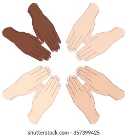 Vector illustration female hands with different skin tones isolated