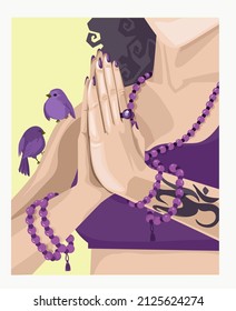 Vector illustration of female hands folded in prayer