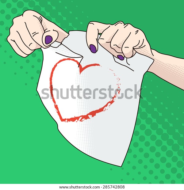 Vector illustration of female hands tearing paper
with a heart