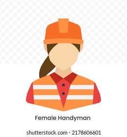 Vector Illustration Of Female Handyman Icon In Dark Color And Transparent Background(png).