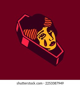 vector illustration of a female head with a coffin