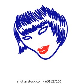 Vector illustration of female head with hairstyle