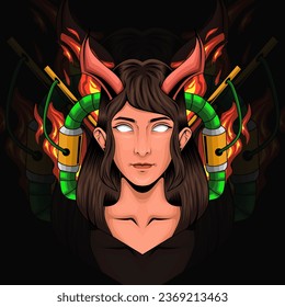 vector illustration of female horns equipped with a fire emblem