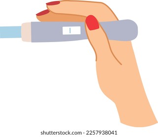 Vector illustration of female human hand showing negative pregnancy test result. Bad result concept