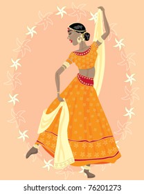 vector illustration of a female indian dancer in traditional clothes and jewelry in eps 10 format