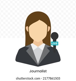 Vector Illustration Of Female Journalist Avatar In Color On A Transparent Background (PNG). EPS Vector