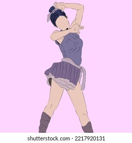 Vector Illustration Of Female Kpop Idol Dancing On Stage