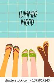 Vector illustration of female legs by the pool. Design element for summer concept and other use.