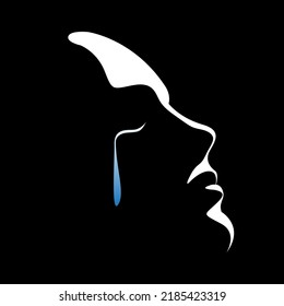 vector illustration of a female light and shadow face with tears flowing down her cheeks. victim of violence, domestic violence, abuse, harassment. stop violence against women. social poster, print.