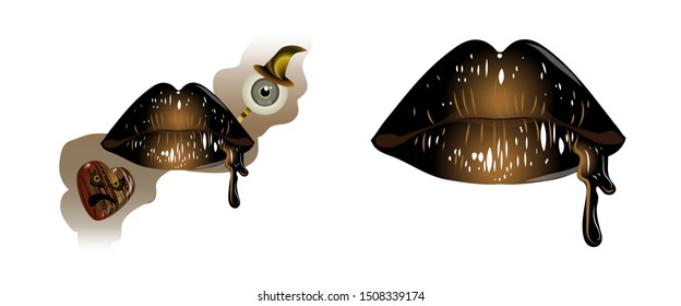 
Vector illustration of female lips with halloween attributes.