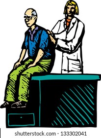 Vector illustration of female man examining senior man