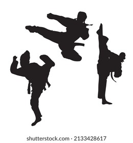 Vector illustration of female martial art pose silhouette