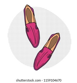 Vector illustration of female moccasins of purple. View from above. Create your own unique design.