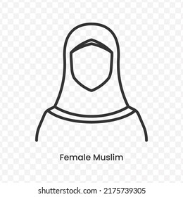 Vector Illustration Of Female Muslim Icon In Dark Color And Transparent Background(png).