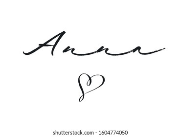 Vector illustration, female name Anna, handwritten lettering logo. Design for postcards, invitations (birthday, wedding child birth etc.), t-shirts, banners, greeting card, name. EPS 10