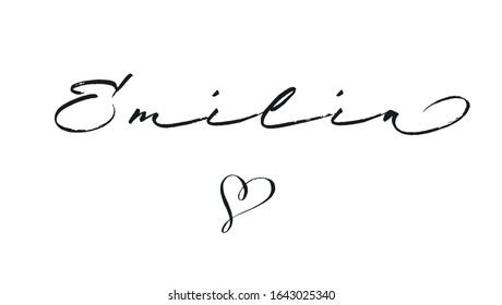 Vector illustration, female name Emilia, handwritten lettering logo. Design for postcards, invitations (birthday, wedding child birth etc.), t-shirts, banners, greeting card, name. EPS 10