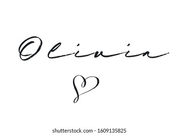 Vector illustration, female name Olivia, handwritten lettering logo. Design for postcards, invitations (birthday, wedding child birth etc.), t-shirts, banners, greeting card, name. EPS 10