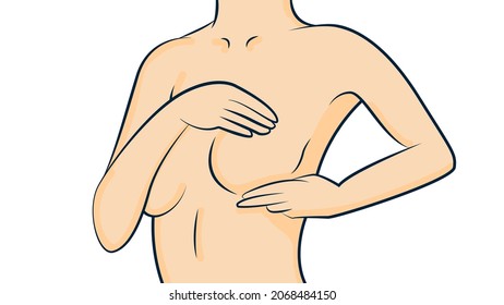 Vector illustration of a female performing chest self-exam