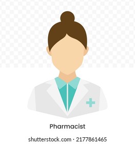 Vector Illustration Of Female Pharmacist Avatar In Color On A Transparent Background (PNG). EPS Vector