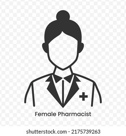 Vector Illustration Of Female Pharmacist Icon In Dark Color And Transparent Background(png).