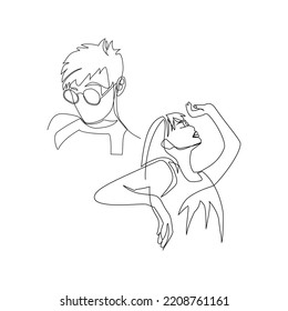 Vector illustration of a female portrait drawn in line-art style