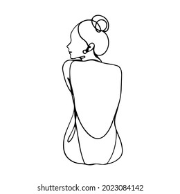 Vector illustration. Female portrait in a linear style, head of a woman, girls in one line on a white background. Design for postcards, clothing, printing, packaging