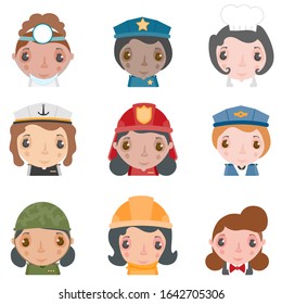 Vector illustration of female professions and business collection.