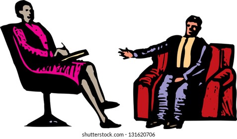 Vector illustration of female psychologist with patient