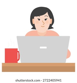 Ilustração vetorial de uma funcionária remota com um notebook